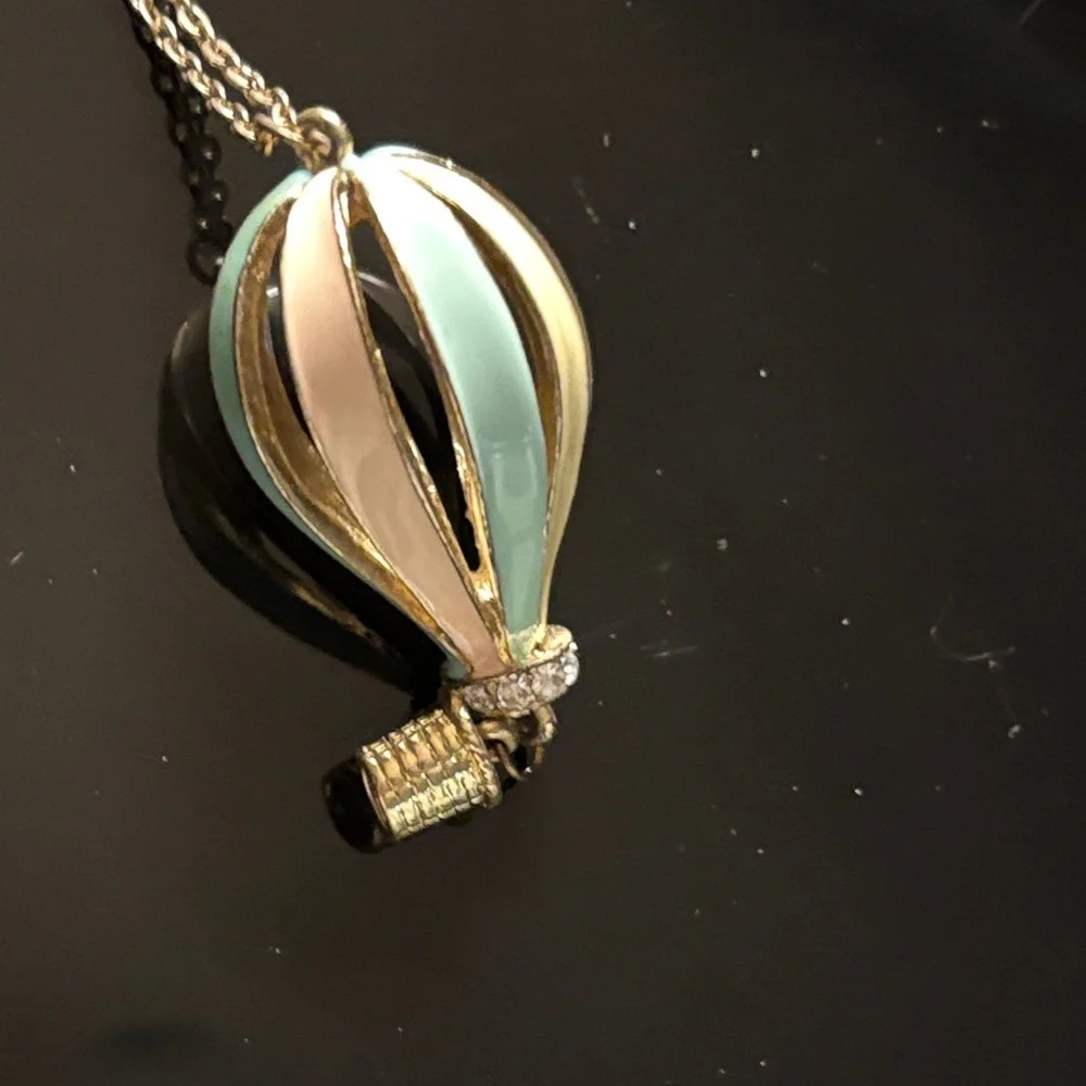 Vintage Gold and light green light pink Hot Air Balloon Necklace - Picture 6 of 7